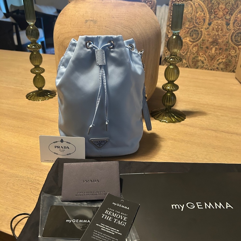Prada Blue / Celeste nylon Mini Drawstring Bag